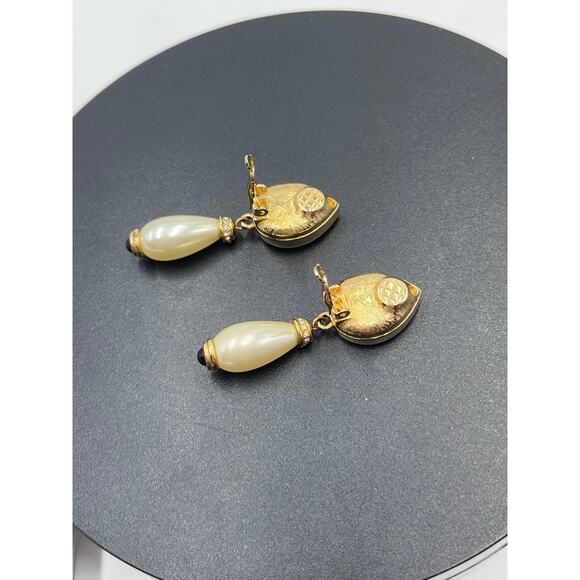 Swarovski Swan Gold Plated Blue Faceted Crystal Purple Cabochon Clip Earrings - Picture 5 of 13